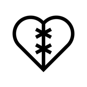 A simple line icon of a heart with visible stitches, symbolizing mended feelings. vector
