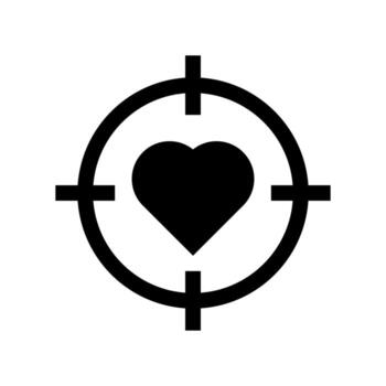 A simple filled icon of a heart in a target or bullseye, symbolizing falling in love. vector