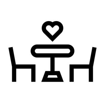 A simple line icon of a table set for two, symbolizing a dinner date or romantic meal. vector