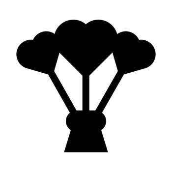 A filled graphic depicting a floating balloon in the shape of a heart. vector