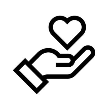 A linear graphic of an open hand presenting a heart, symbolizing a giving heart. vector