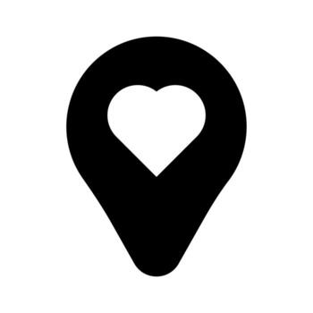 un lleno gráfico de un mapa alfiler en un corazón, simbolizando un amado mapa ubicación. vector