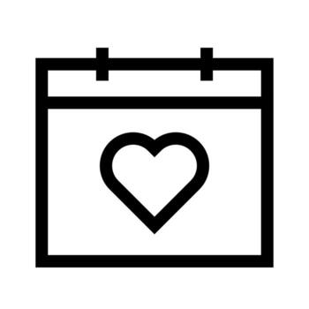 An outline icon of a calendar marked with a heart, symbolizing an anniversary or date. vector