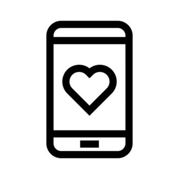 A simple line icon of a phone receiving a Valentine message or e-card. vector