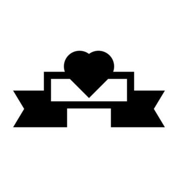 A simple filled icon of a heart wrapped with a decorative ribbon. vector