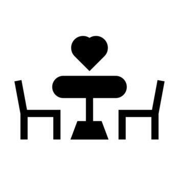 A simple filled icon of a table set for two, symbolizing a dinner date or romantic meal. vector