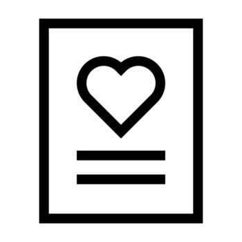 A linear graphic of an open document with a heart, representing a love letter or declaration. vector