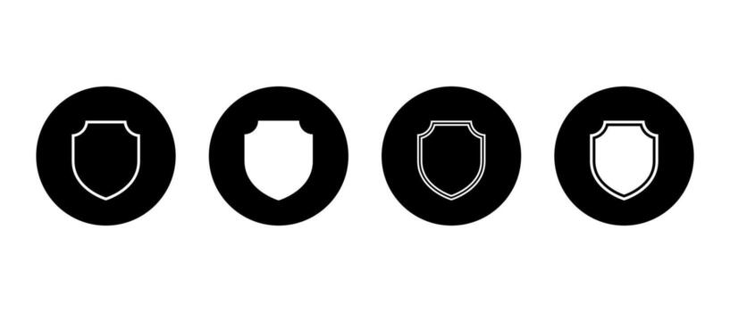 Shield icon set in black circle. Security and protection symbol. Defense and privacy guard sign vector