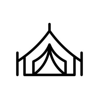 A simple line icon of a triangular tent, symbolizing pilgrims' accommodation. vector