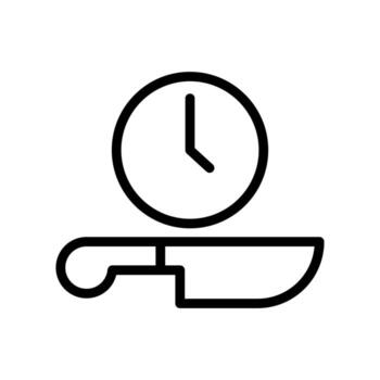 A simple line icon combining a knife and a clock, symbolizing the time for slaughter. vector