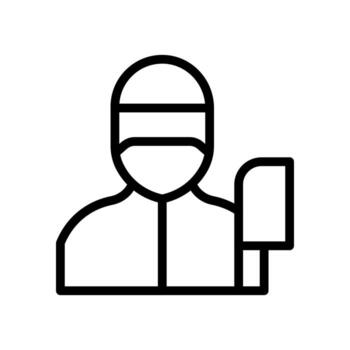 A simple line icon of a person with a knife, symbolizing a butcher or slaughterer. vector