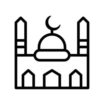 un sencillo línea icono representando un mezquita con minaretes y un central cúpula. vector