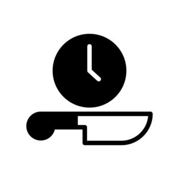 A simple filled icon combining a knife and a clock, symbolizing the time for slaughter. vector