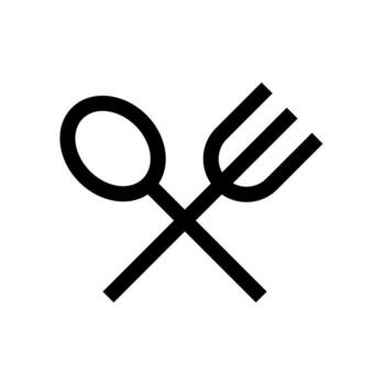 A linear graphic of a fork and knife, representing cutlery or dining. vector