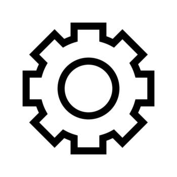 A simple line icon of a cog or gear, representing system operations. vector
