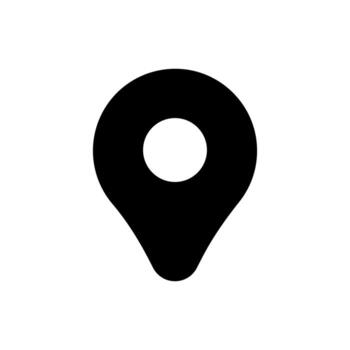 A solid symbol of a map pin, representing physical location or address. vector