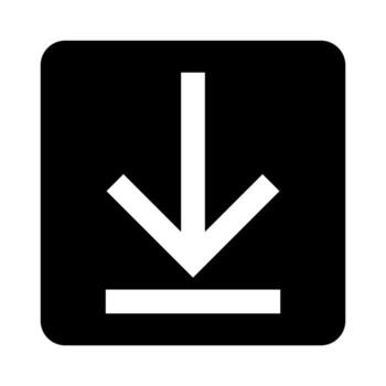 A solid symbol of a down arrow into a base, representing file download. vector