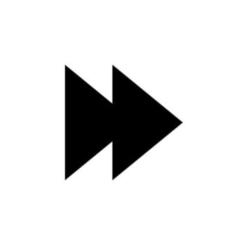 A simple filled icon of a double arrow pointing right, representing forward or fast forward. vector