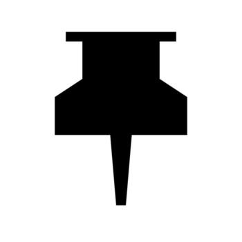 A solid symbol of a push pin for marking or fixation. vector