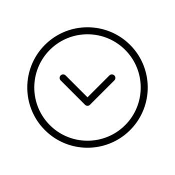 A linear graphic of an arrow pointing down, indicating a down arrow or collapse. vector