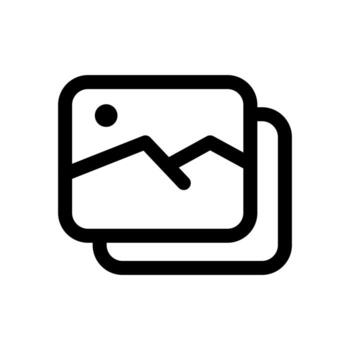 A linear graphic of a landscape in a frame, representing a photo image or picture. vector