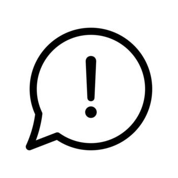 A simple line icon of an exclamation mark in a bubble, indicating a warning or alert. vector
