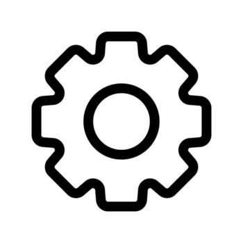 A simple line icon of a gear, representing system preferences or settings. vector