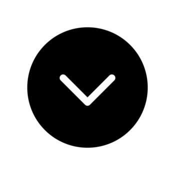 A filled graphic of an arrow pointing down, indicating a down arrow or collapse. vector