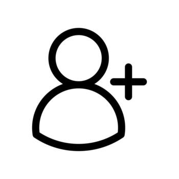 A simple line icon of a person with a plus sign, indicating to add user or contact. vector