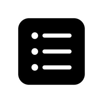 A solid symbol of lines with bullets, representing a list menu or organized data. vector