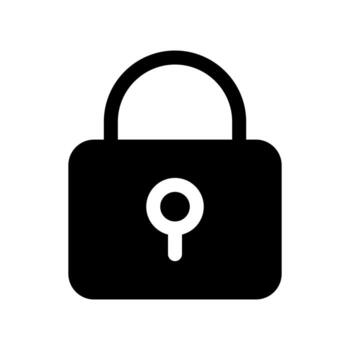 A simple filled icon of a padlock, representing security or lock feature. vector