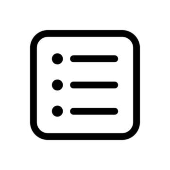 An outline symbol of lines with bullets, representing a list menu or organized data. vector