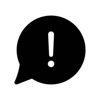 A simple filled icon of an exclamation mark in a bubble, indicating a warning or alert. vector