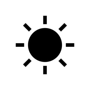 A simple filled icon of the sun with rays, representing brightness or weather. vector