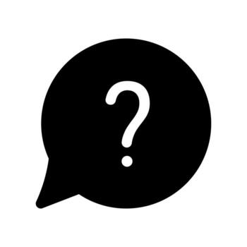 A solid icon of a speech bubble with a question mark, symbolizing a question or help needed. vector