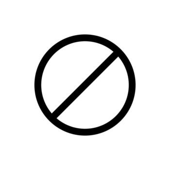 un contorno icono de un circulo con un diagonal línea, simbolizando un bloquear o prohibición. vector