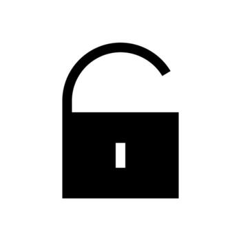 A solid icon of an open padlock, symbolizing unlock or security off. vector