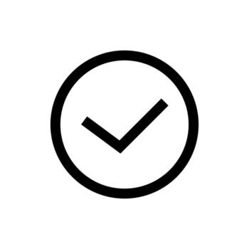A linear graphic of a check mark enclosed in a circle, signifying a check or completion. vector