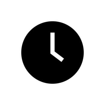 A solid icon of a circular clock face, representing time or schedule. vector