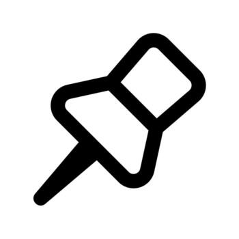 A line-style icon of a pushpin, symbolizing attachment, marking, or fixing. vector