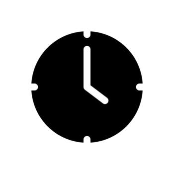 A solid-style icon of an analog clock, symbolizing time, schedule, or duration. vector