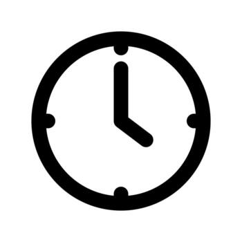 A line-style icon of an analog clock, symbolizing time, schedule, or duration. vector