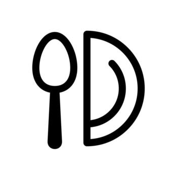 A linear graphic of a plate with a spoon, indicating a meal. vector