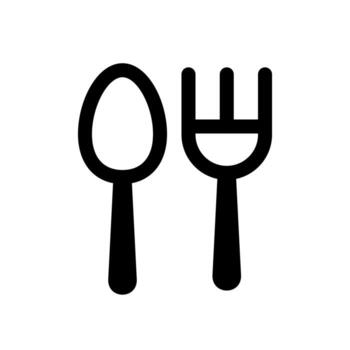 A simple line icon showing a fork and spoon utensil set. vector