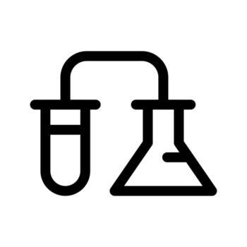 A simple line icon of a small lab bottle on a stand. vector