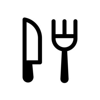 An outline icon of a knife and fork utensil set. vector
