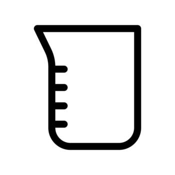 A linear graphic depicting a measuring glass or beaker with volume lines. vector