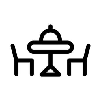 An outline icon of a set dining table with a pitcher and cups. vector