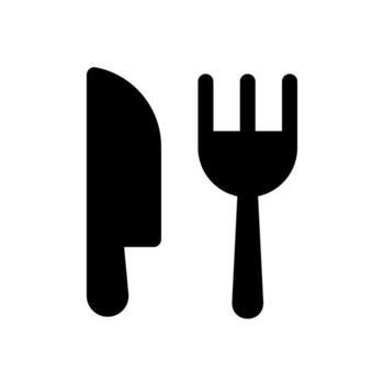 A solid icon of a knife and fork utensil set. vector