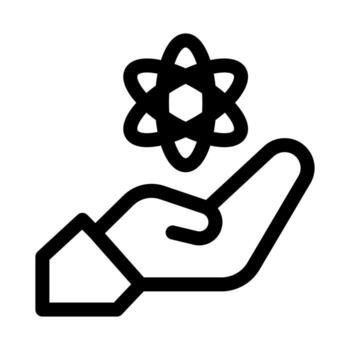 A simple line icon of a hand holding an experiment, symbolizing science research. vector